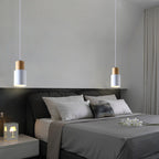 Modern Minimalist Round Cylinder Solid Wood Metal 1-light Pendant Light for Living Room BulbSquare