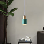 Modern Minimalist Round Cylinder Solid Wood Metal 1-light Pendant Light for Living Room BulbSquare
