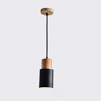 Modern Minimalist Round Cylinder Solid Wood Metal 1-light Pendant Light for Living Room BulbSquare