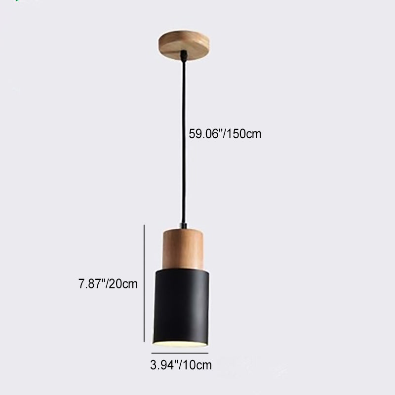 Modern Minimalist Round Cylinder Solid Wood Metal 1-light Pendant Light for Living Room BulbSquare