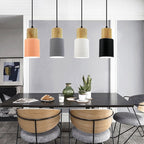 Modern Minimalist Round Cylinder Solid Wood Metal 1-light Pendant Light for Living Room BulbSquare