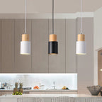 Modern Minimalist Round Cylinder Solid Wood Metal 1-light Pendant Light for Living Room BulbSquare