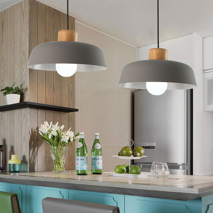 Contemporary Nordic Round Pot Lid Shape Wood Iron 1-light Pendant Light for Living Room BulbSquare