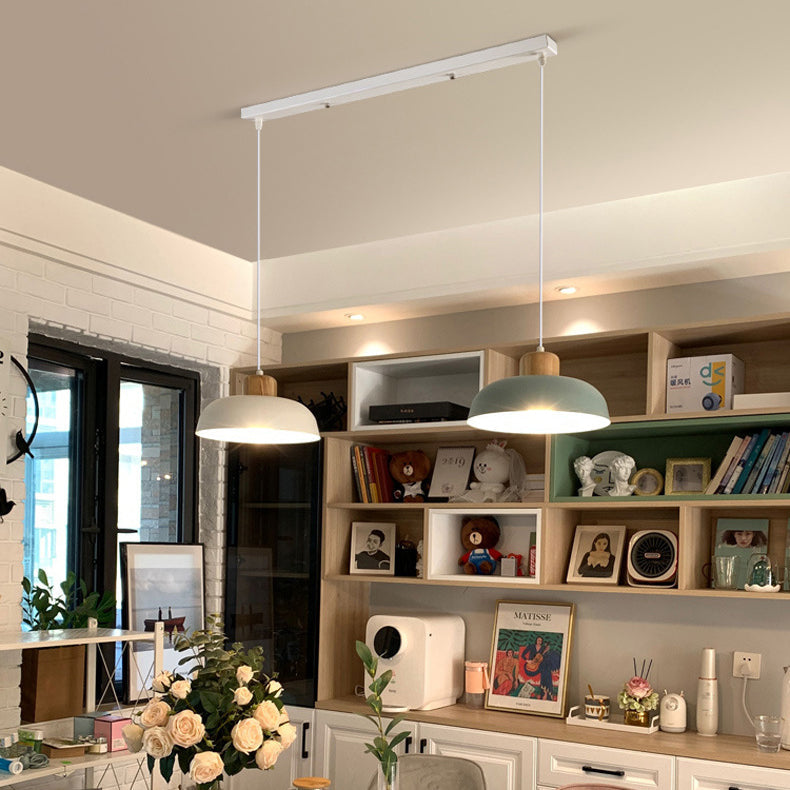 Contemporary Nordic Round Pot Lid Shape Wood Iron 1-light Pendant Light for Living Room BulbSquare