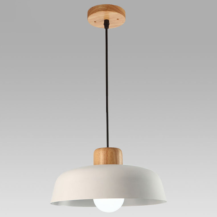 Contemporary Nordic Round Pot Lid Shape Wood Iron 1-light Pendant Light for Living Room BulbSquare
