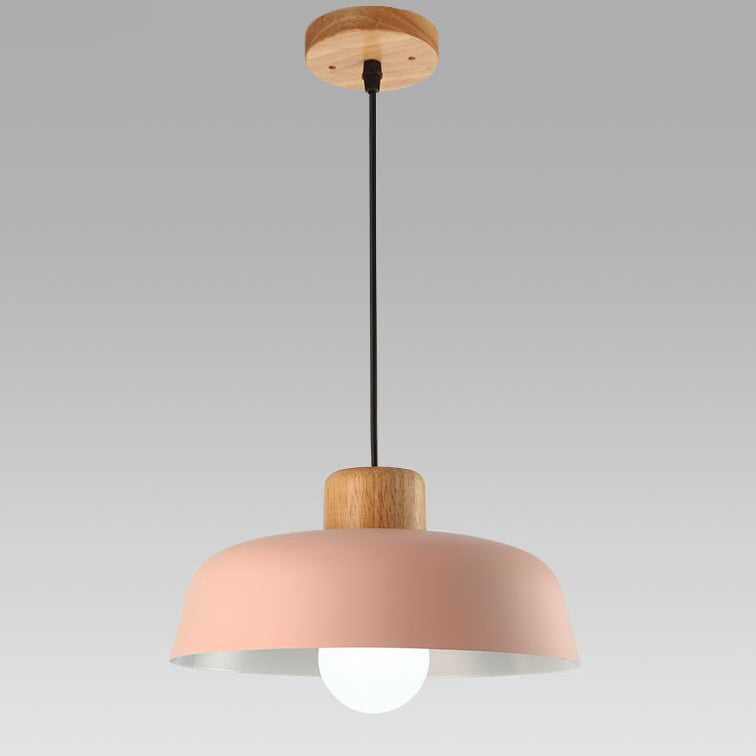 Contemporary Nordic Round Pot Lid Shape Wood Iron 1-light Pendant Light for Living Room BulbSquare