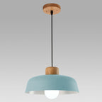 Contemporary Nordic Round Pot Lid Shape Wood Iron 1-light Pendant Light for Living Room BulbSquare
