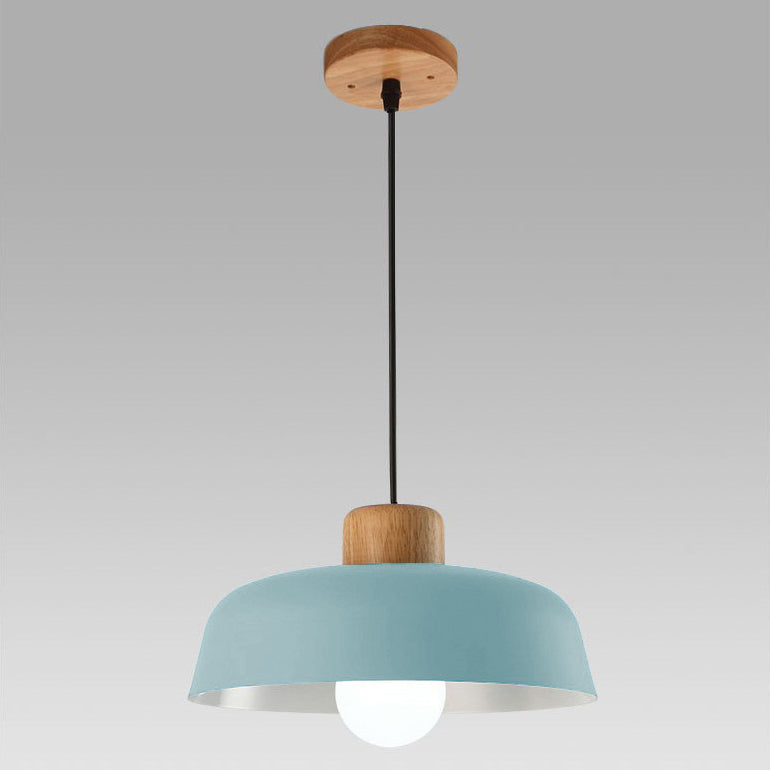 Contemporary Nordic Round Pot Lid Shape Wood Iron 1-light Pendant Light for Living Room BulbSquare