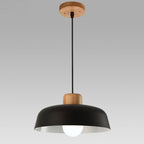 Contemporary Nordic Round Pot Lid Shape Wood Iron 1-light Pendant Light for Living Room BulbSquare