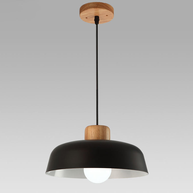 Contemporary Nordic Round Pot Lid Shape Wood Iron 1-light Pendant Light for Living Room BulbSquare
