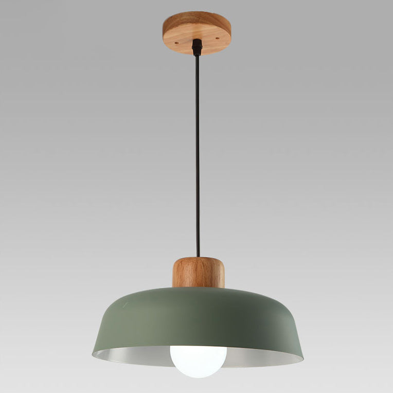 Contemporary Nordic Round Pot Lid Shape Wood Iron 1-light Pendant Light for Living Room BulbSquare