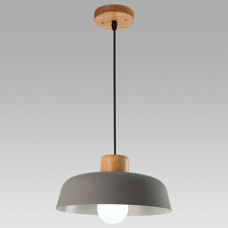 Contemporary Nordic Round Pot Lid Shape Wood Iron 1-light Pendant Light for Living Room BulbSquare