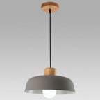 Contemporary Nordic Round Pot Lid Shape Wood Iron 1-light Pendant Light for Living Room BulbSquare