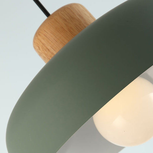 Contemporary Nordic Round Pot Lid Shape Wood Iron 1-light Pendant Light for Living Room BulbSquare