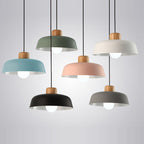 Contemporary Nordic Round Pot Lid Shape Wood Iron 1-light Pendant Light for Living Room BulbSquare
