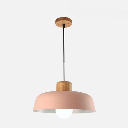 Contemporary Nordic Round Pot Lid Shape Wood Iron 1-Light Pendant Light For Living Room