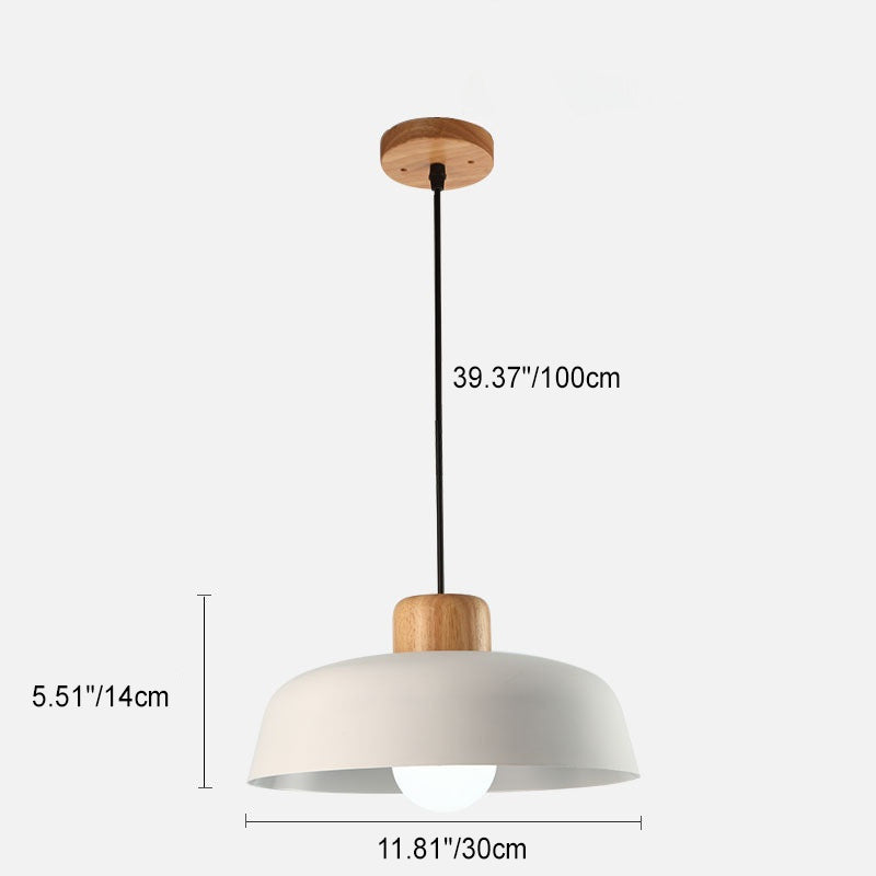 Contemporary Nordic Round Pot Lid Shape Wood Iron 1-light Pendant Light for Living Room BulbSquare