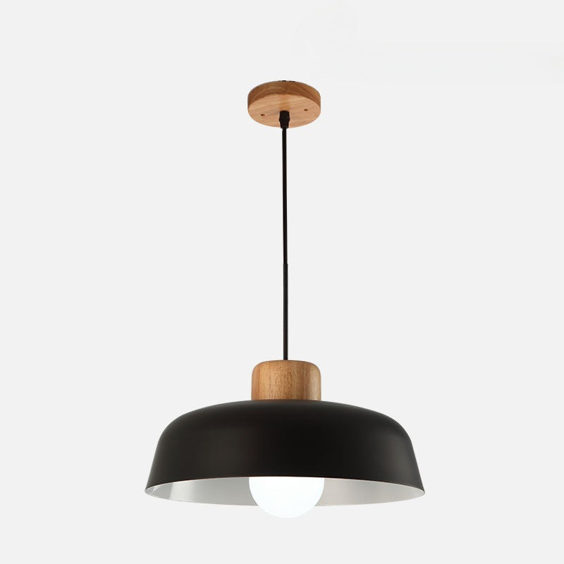 Contemporary Nordic Round Pot Lid Shape Wood Iron 1-light Pendant Light for Living Room BulbSquare