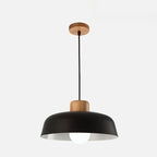Contemporary Nordic Round Pot Lid Shape Wood Iron 1-light Pendant Light for Living Room BulbSquare
