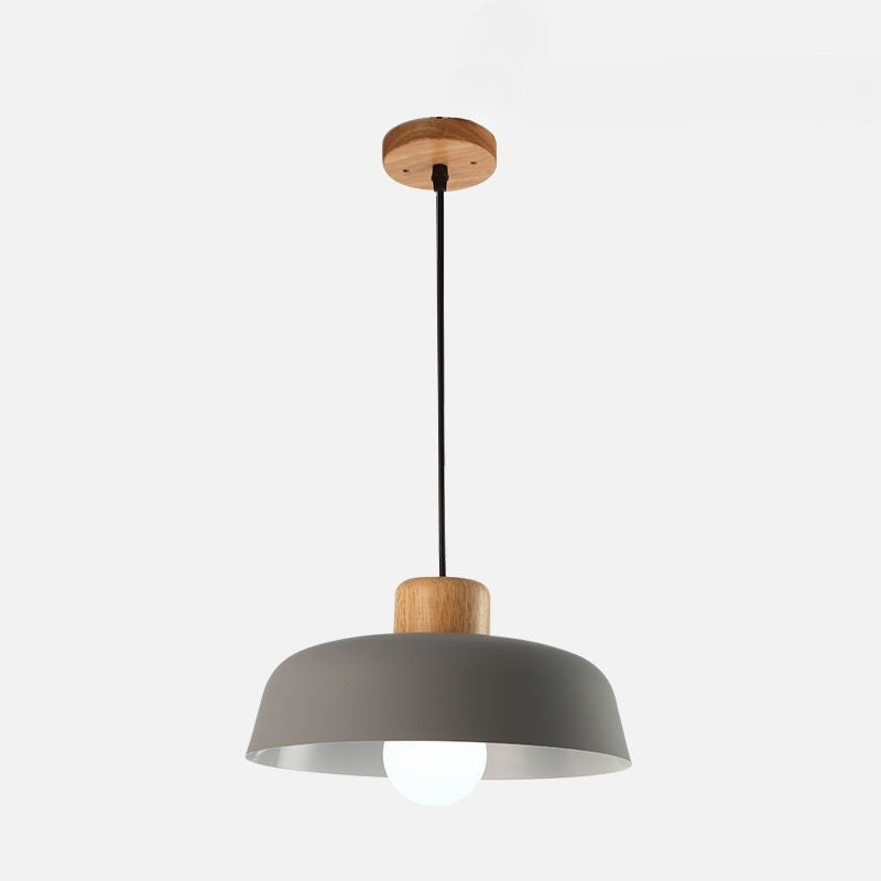Contemporary Nordic Round Pot Lid Shape Wood Iron 1-light Pendant Light for Living Room BulbSquare
