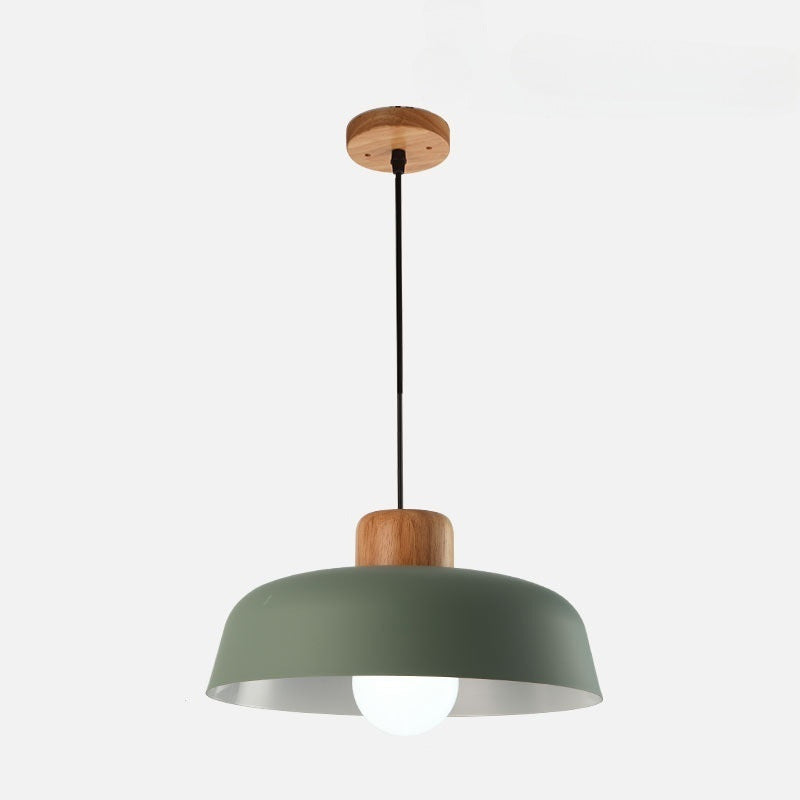 Contemporary Nordic Round Pot Lid Shape Wood Iron 1-light Pendant Light for Living Room BulbSquare