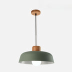 Contemporary Nordic Round Pot Lid Shape Wood Iron 1-light Pendant Light for Living Room BulbSquare