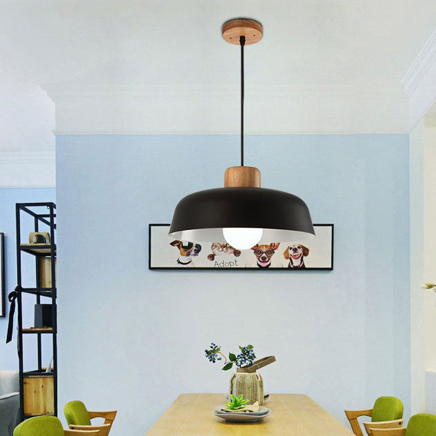 Contemporary Nordic Round Pot Lid Shape Wood Iron 1-light Pendant Light for Living Room BulbSquare