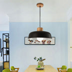 Contemporary Nordic Round Pot Lid Shape Wood Iron 1-light Pendant Light for Living Room BulbSquare