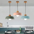 Contemporary Nordic Round Pot Lid Shape Wood Iron 1-light Pendant Light for Living Room BulbSquare