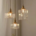 Traditional Vintage Rectangular Brass Glass 1-light Pendant Light for Living Room BulbSquare