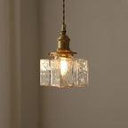 Traditional Vintage Rectangular Brass Glass 1-light Pendant Light for Living Room BulbSquare