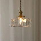 Traditional Vintage Rectangular Brass Glass 1-light Pendant Light for Living Room BulbSquare