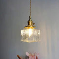 Traditional Vintage Rectangular Brass Glass 1-light Pendant Light for Living Room BulbSquare
