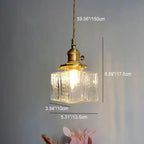 Traditional Vintage Rectangular Brass Glass 1-light Pendant Light for Living Room BulbSquare