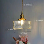Traditional Vintage Rectangular Brass Glass 1-light Pendant Light for Living Room BulbSquare