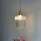 Traditional Vintage Rectangular Brass Glass 1-light Pendant Light for Living Room BulbSquare
