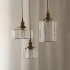 Traditional Vintage Rectangular Brass Glass 1-light Pendant Light for Living Room BulbSquare