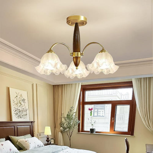 Traditional Vintage Branch Curved Rod Flower Wood Iron Frame Acrylic 3/6/8/10 Light Semi-Flush Mount Ceiling Light For Living Room