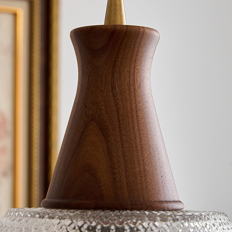 Traditional Japanese Round Cone Brass Wood Glass Shade 1-light Pendant Light for Living Room