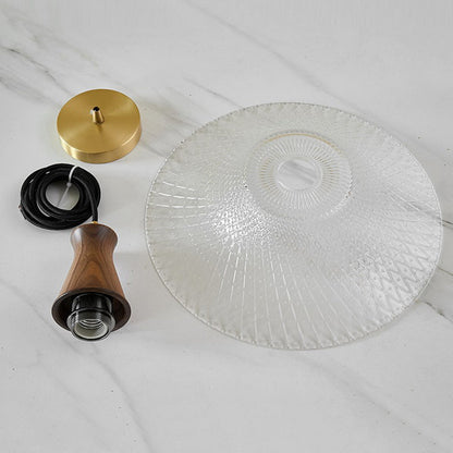 Traditional Japanese Round Cone Brass Wood Glass Shade 1-light Pendant Light for Living Room