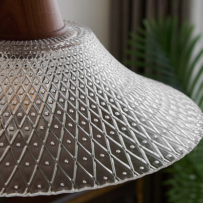 Traditional Japanese Round Cone Brass Wood Glass Shade 1-light Pendant Light for Living Room