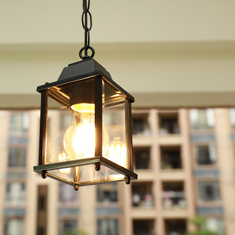 Modern Minimalist Waterproof Rectangular Aluminum Glass 1-light Pendant Light for Outdoor Patio