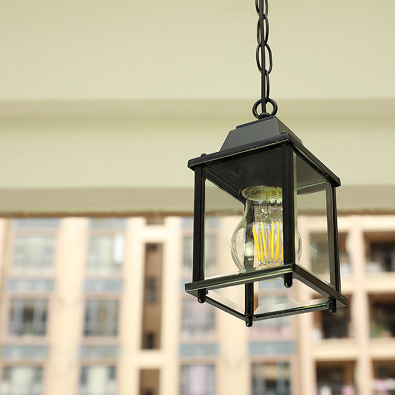 Modern Minimalist Waterproof Rectangular Aluminum Glass 1-light Pendant Light for Outdoor Patio