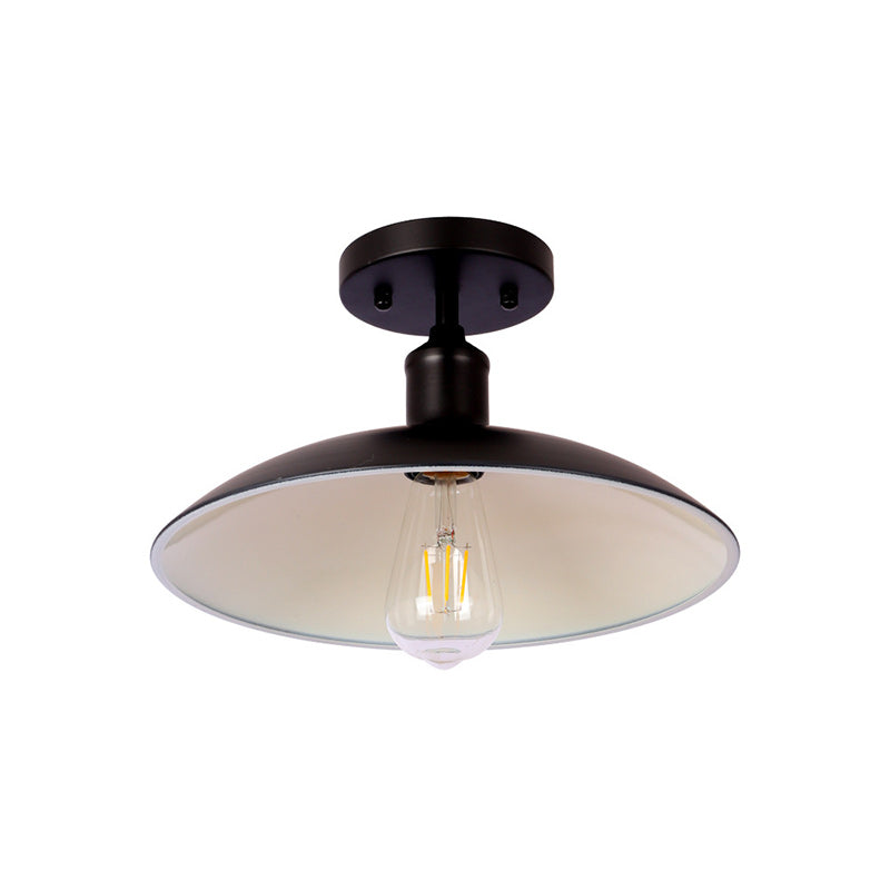 Contemporary Industrial Round Iron 1-light Semi-flush Mount Ceiling Light for Living Room