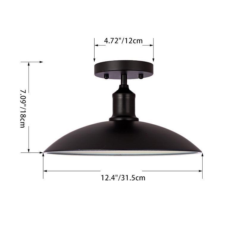 Contemporary Industrial Round Iron 1-light Semi-flush Mount Ceiling Light for Living Room