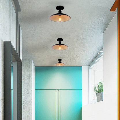 Contemporary Industrial Round Iron 1-light Semi-flush Mount Ceiling Light for Living Room