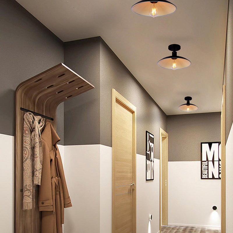 Contemporary Industrial Round Iron 1-light Semi-flush Mount Ceiling Light for Living Room