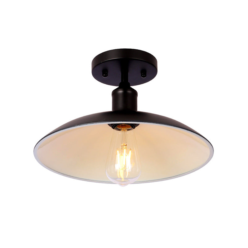 Contemporary Industrial Round Iron 1-light Semi-flush Mount Ceiling Light for Living Room