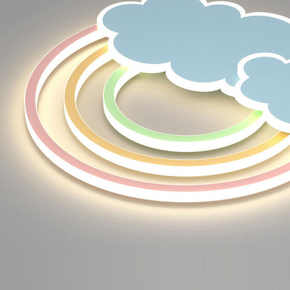 Contemporary Creative Kids Cloud Rainbow Aluminum Acrylic LED Flush Mount Ceiling Light For Bedroom