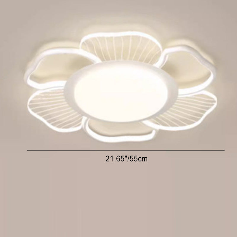 Modern Minimalist Round Flower Iron Plastic LED Flush Mount Ceiling Light for Bedroom